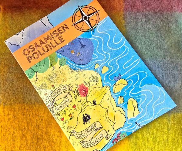 Osaamisen poluille-yhteisjulkaisun kansikuva, jossa värikäs karttagrafiikka